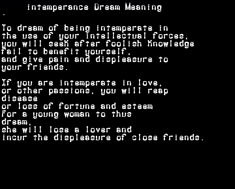 intemperance dream meaning