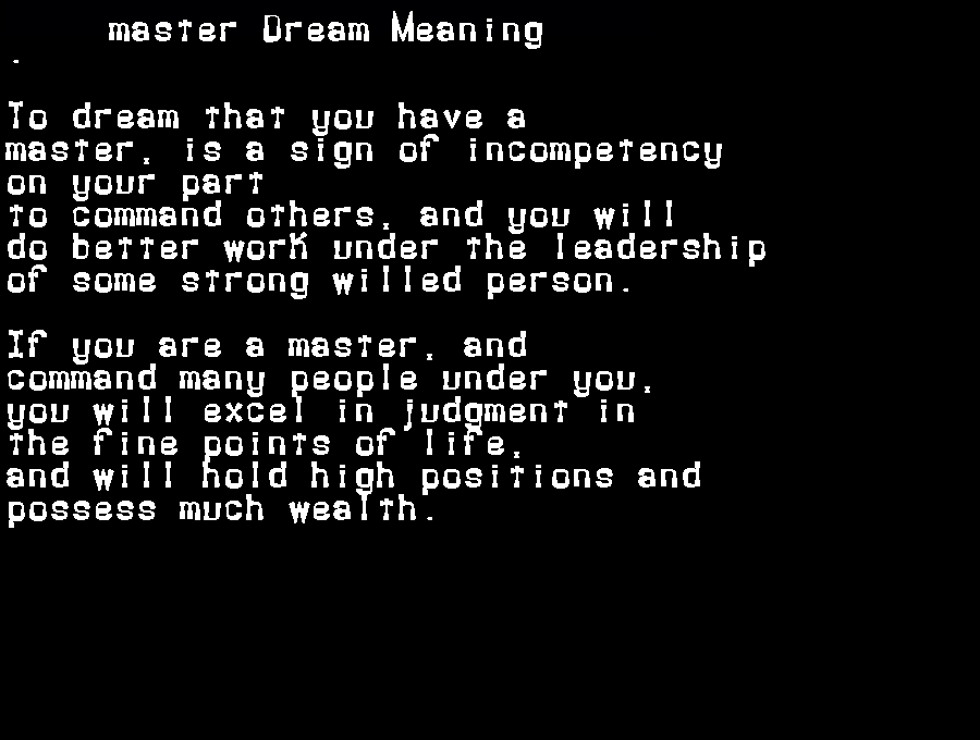 master dream meaning